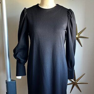 1990s Black Puff Sleeve Fitted Dress